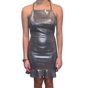 NWT About Us Silver Metallic Halter Bodycon Mini Dress